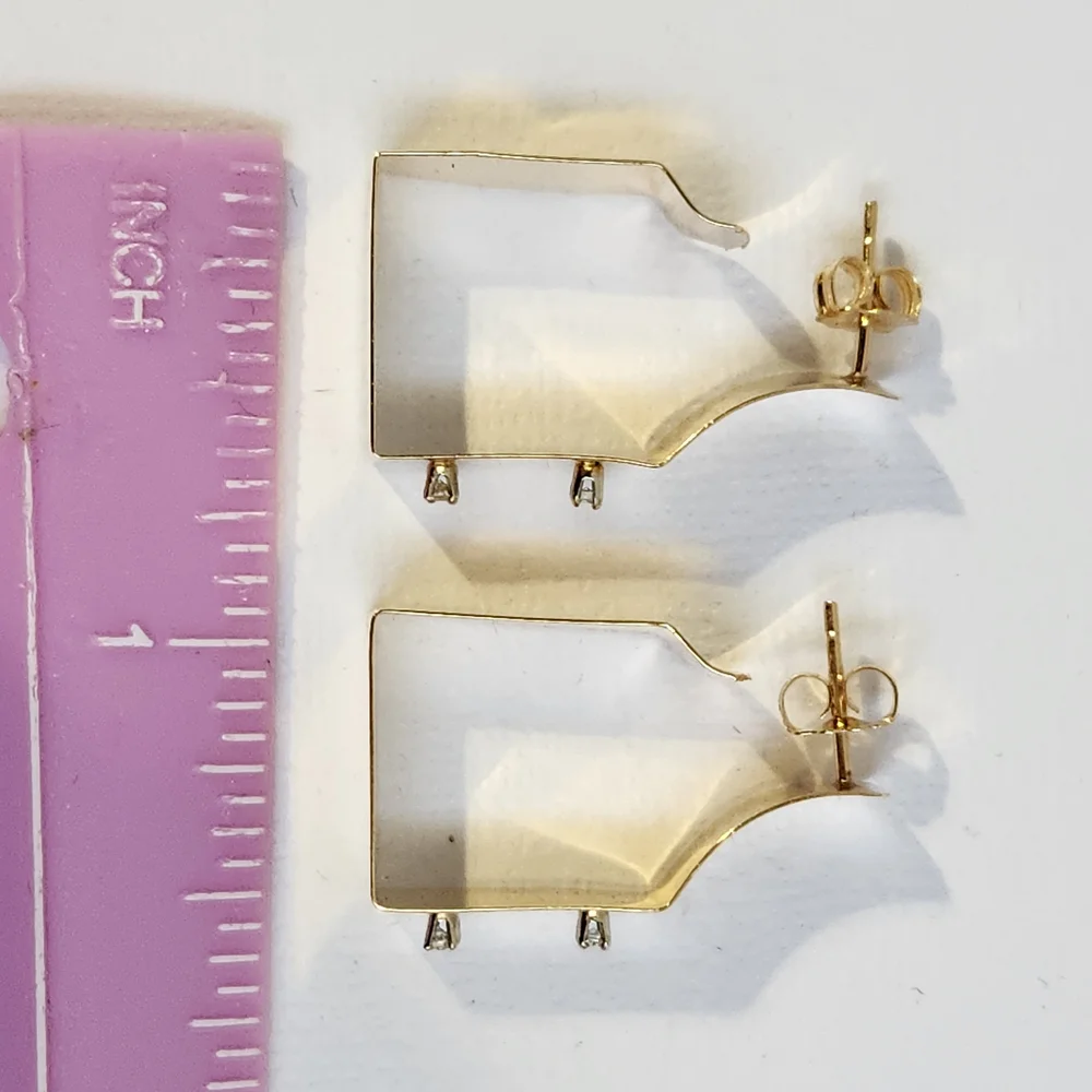 Very VTG Italian 80s 14K Gold Modernist Geometric Hoop & Diamond Earrings 3.30g - Picture 12 of 16